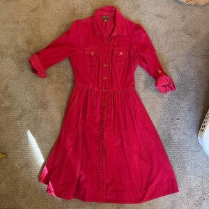 Fei Red Button-Up Corduroy Dress